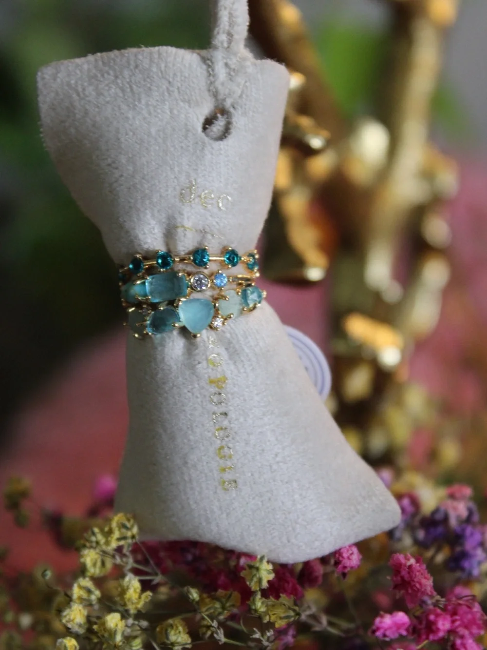 14K Gold Plated Blue Crystal Multi-Stone Statement Ring Size 5 NWT